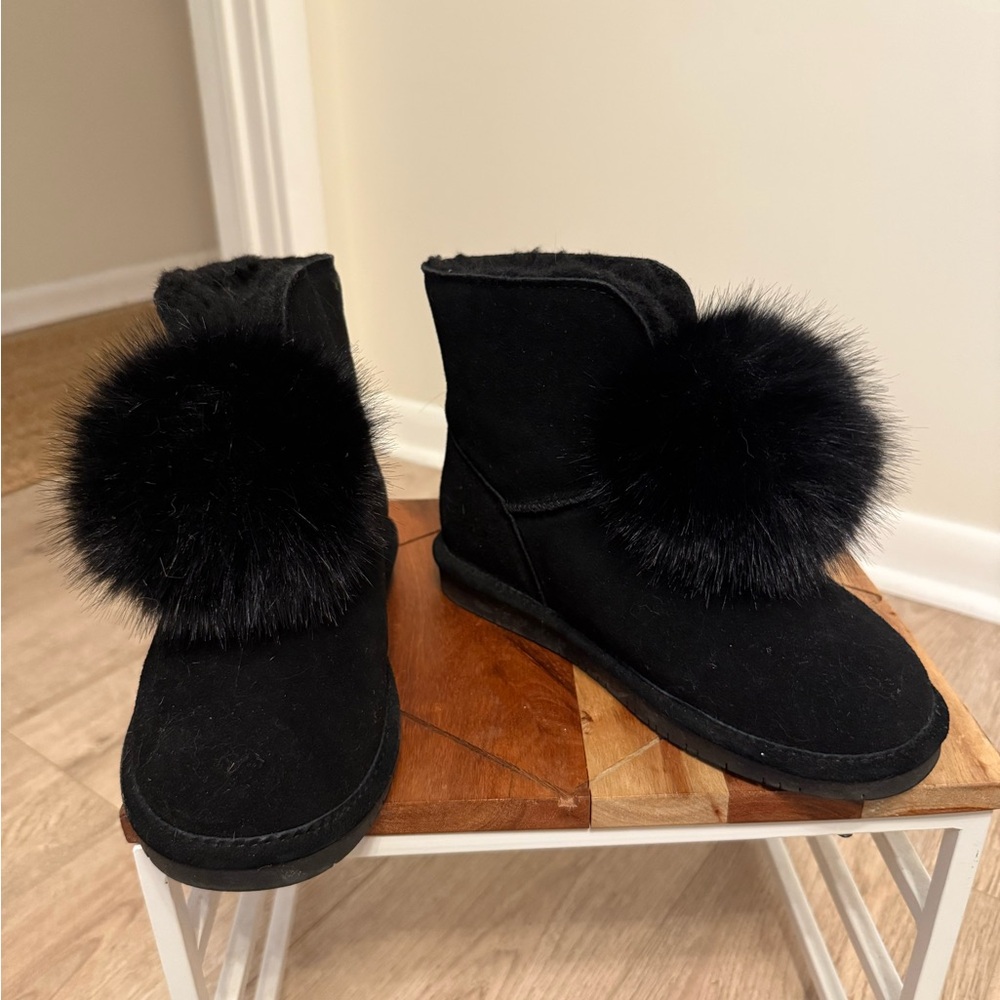 BearPaw Black Winter Boots with Fur Pom Poms